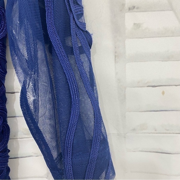 JS Collections Size 6 Navy Blue Illusion Yoke Soutache Column Gown Full Length - Picture 11 of 16